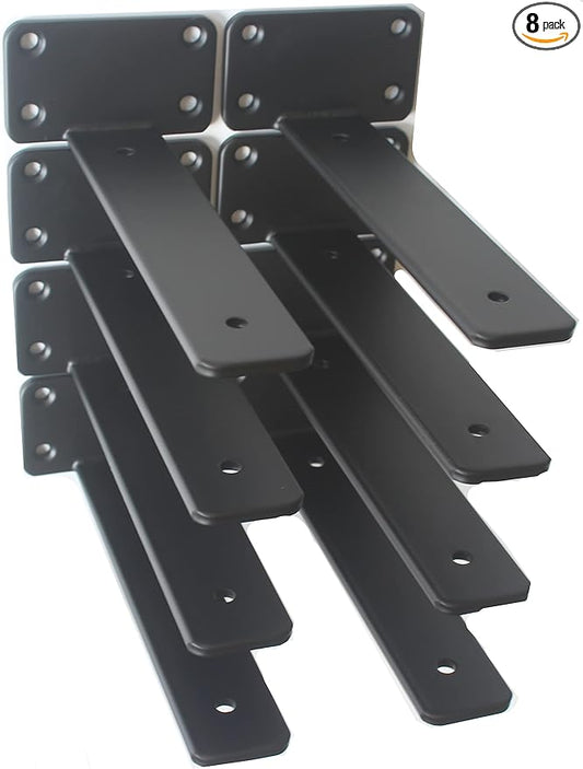8 Pack - 8 inch Black Hidden L Shelf Bracket Iron Floating Shelf Brackets by MHMYDZ