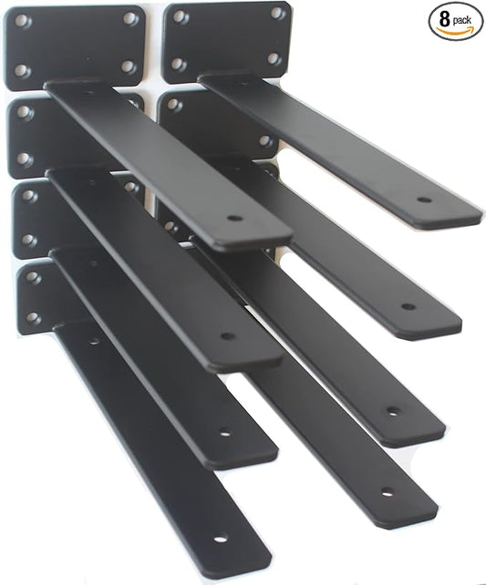 8 Pack - 10 inch Black Hidden L Shelf Bracket Iron Floating Shelf Brackets by MHMYDZ