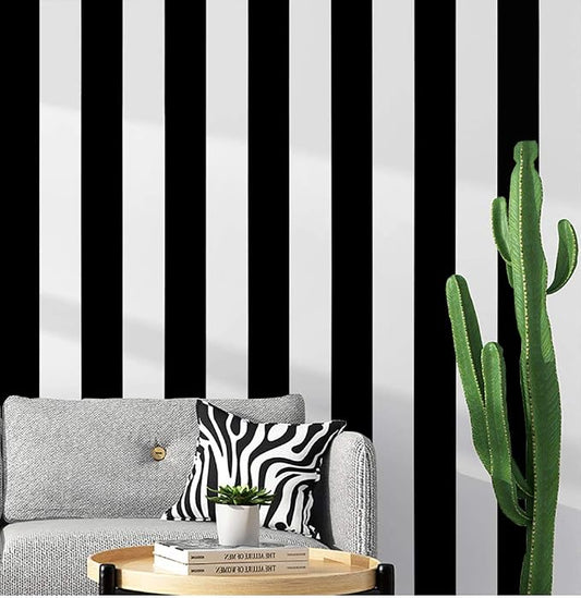 Guvana 197"x17.7" Black and White Stripe Contact Paper Peel and Stick Wallpaper by Guvana