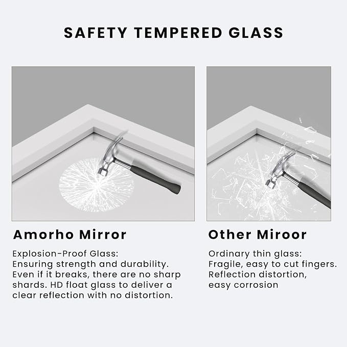 Amorho Bathroom Mirror, 40X38 Inch White Thick Metal Framed Wall Mirrors - Image 4