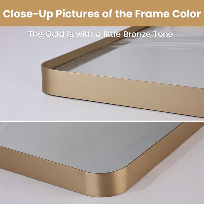 LOAAO 48”X30” Gold Bathroom Mirror, Rounded Rectangle Gold Frame Mirror - Image 3