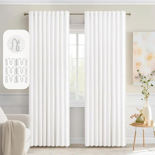 MIULEE Pure White Back Tab Blackout Curtains 90 Inches Long 2 Panels Set by MIULEE