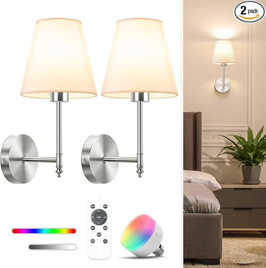 NIORSUN 14.5 inch Battery Operated Wall Sconce Set of 2, Brushed Nickel by NIORSUN