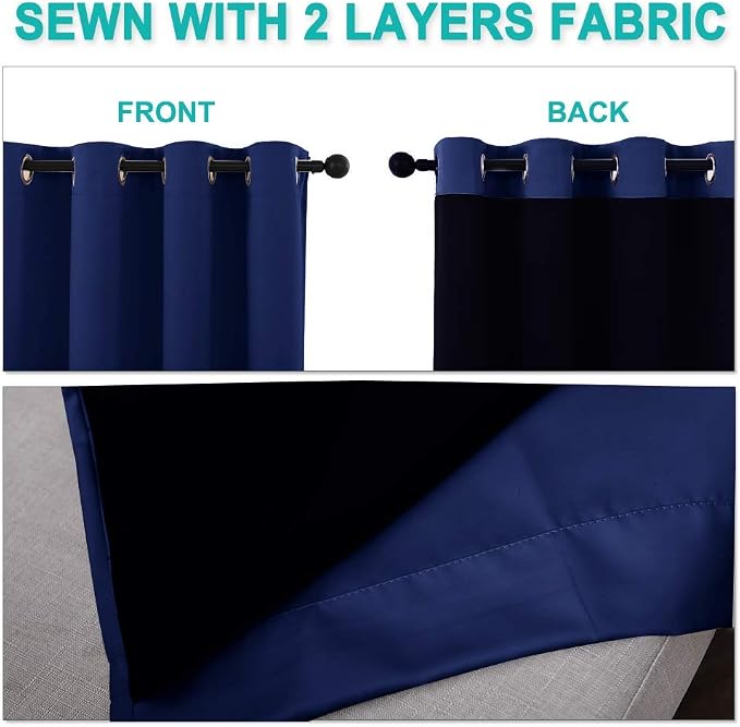 NICETOWN 100% Blackout Curtains 45 inches Long, Royal Blue, 1 Pair, 42 inches - Image 5