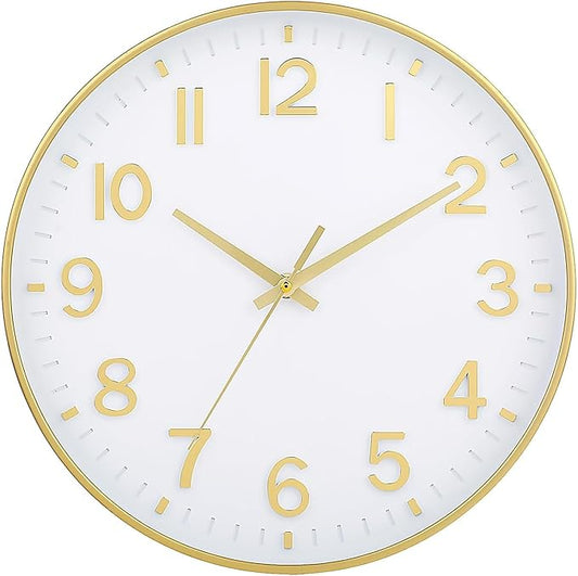 HZDHCLH Wall Clocks Battery Operated, Wall Clock White Gold, 10 inch Wall Clock by HZDHCLH