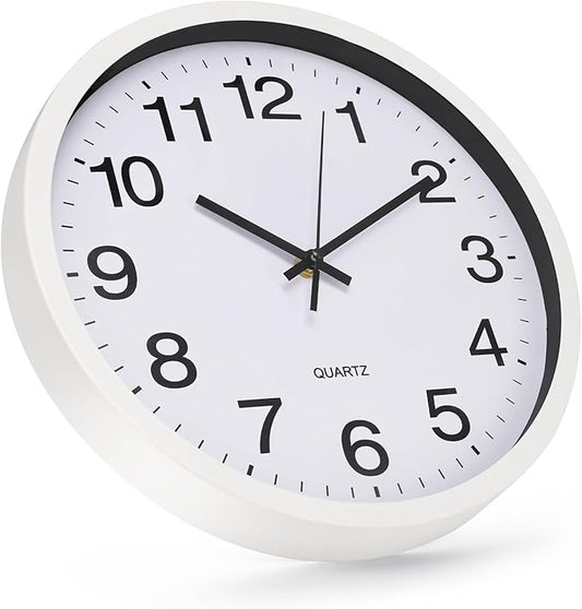 Wall Clock 12 Inch Metal Finish Silent Non Ticking Indoor Clock Round Battery by BAKBRAND