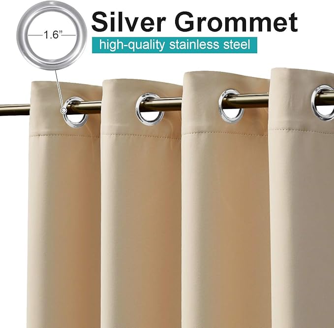 NICETOWN Fade Resistant Outdoor Curtains 2 Panels, Patio Waterproof Drapery Color Fastness Grade 4 Certification, UV Protection Blackout Shades for Porch, Deck, Pergolas, Biscotti Beige, W52 x L108