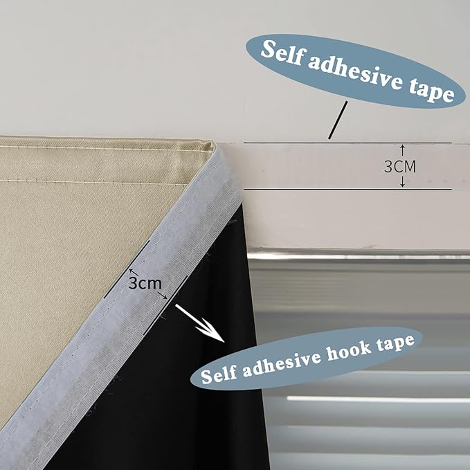 AJAZZ 100% Blackout Shades Window Cover Self Adhesive Curtains Sticky Curtain - Image 7