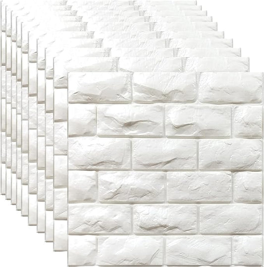 YU LI 3DH 3D Wall Panels Peel and Stick 30PCS White Foam Brick Wallpaper by YULI3DH