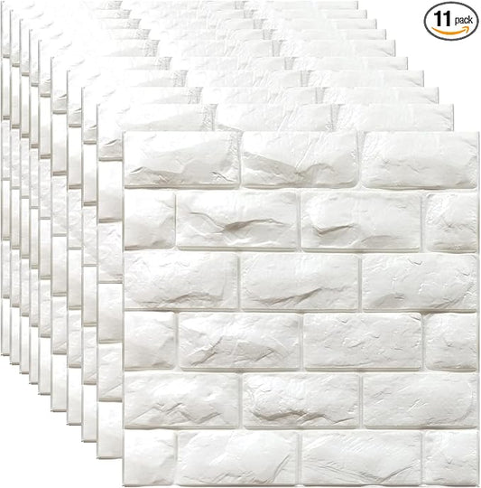 3D Wall Panels Peel and Stick 11PCS White Foam Brick Wallpaper by YULI3DH