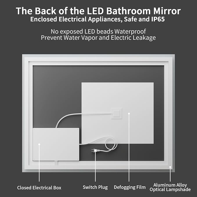 Koonmi 36"x36" LED Mirror for Bathroom, 90CRI Anti-Fog Vanity Mirror - Image 8