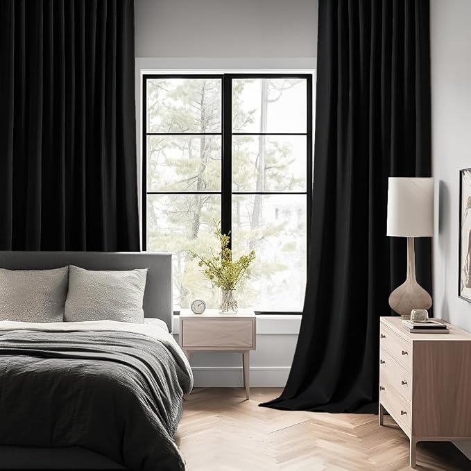 MIULEE Black Back Tab Blackout Curtains 80 Inch Length 2 Panels Set - Image 2