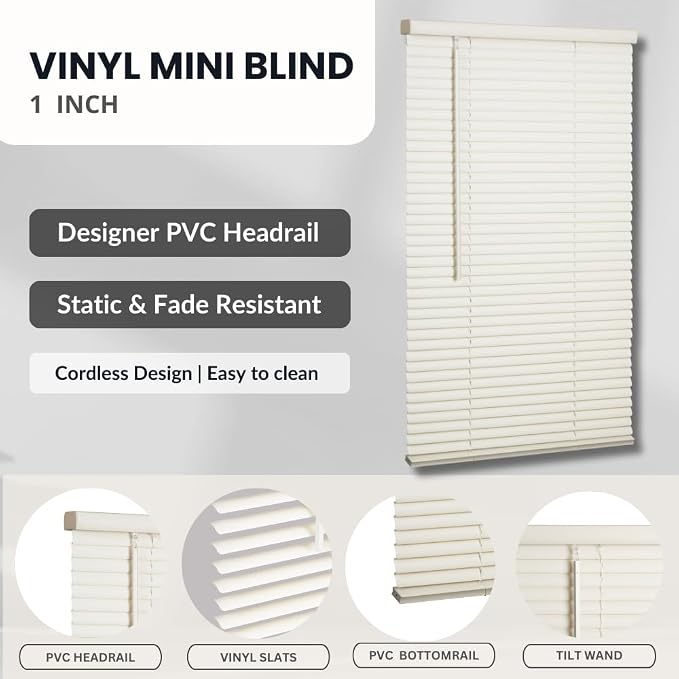LOTUS & WINDOWARE Blinds 1 inch Cordless Mini Vinyl Wand Control - Image 4