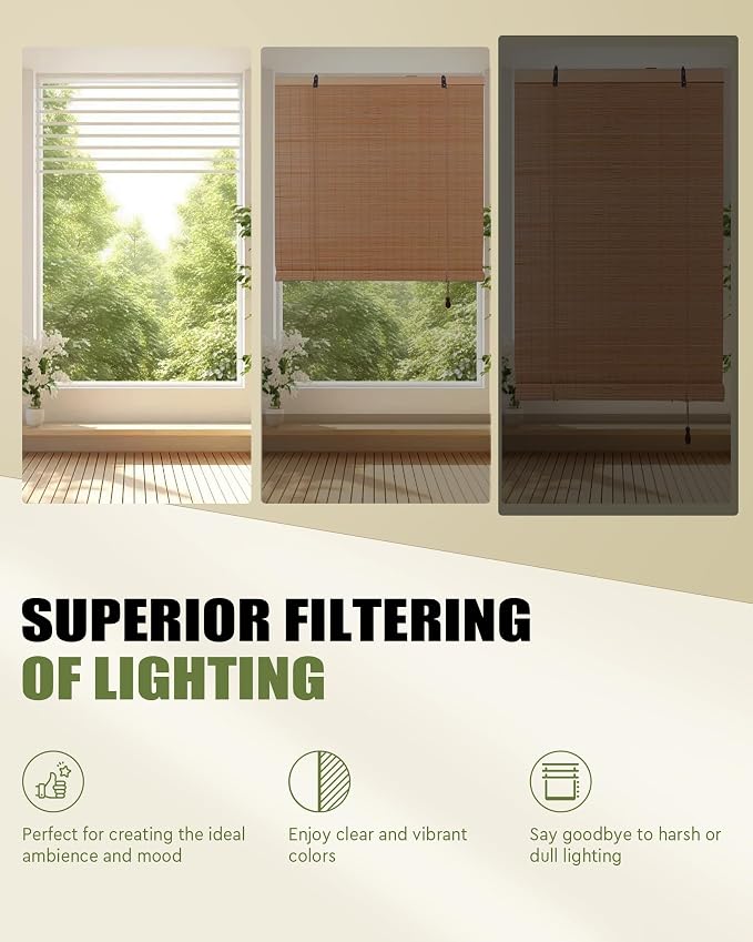 FoundGo Retro Bamboo Blinds 35" W x 72" H Bamboo Roman Shades Light Filtering - Image 2