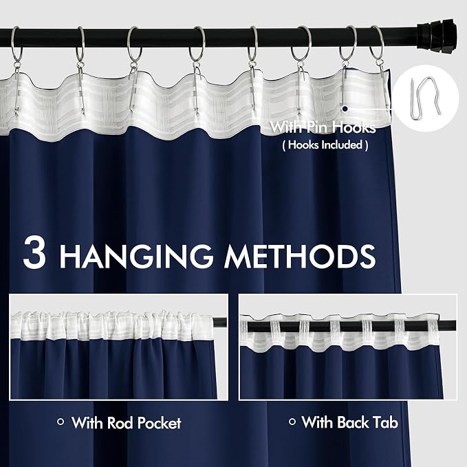 MIULEE Navy Blue Back Tab Blackout Curtains 108 Inch Long 2 Panels Set - Image 3