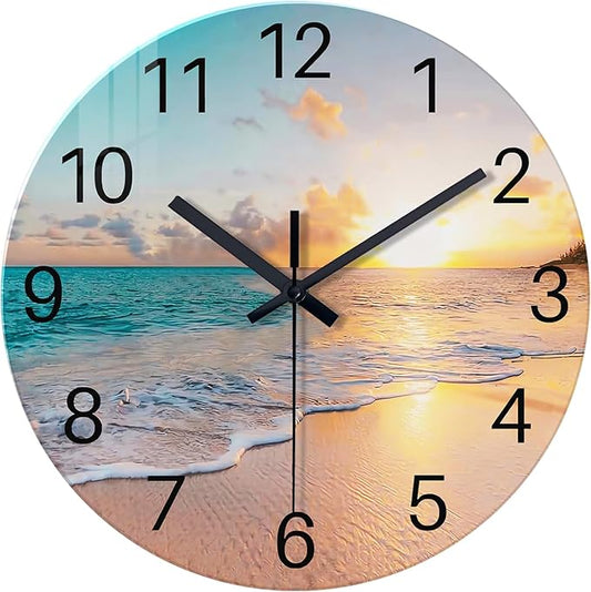 Beach Wall Clock Silent Analog Glass Wall Clocks Battery Operated 16 Inches or by Constantplanet%E6%97%97%E8%88%B0%E5%BA%97