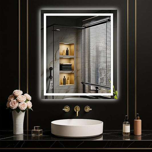 LOAAO 24"X28" LED Mirror for Bathroom, Lighted Bathroom Mirror by LOAAO