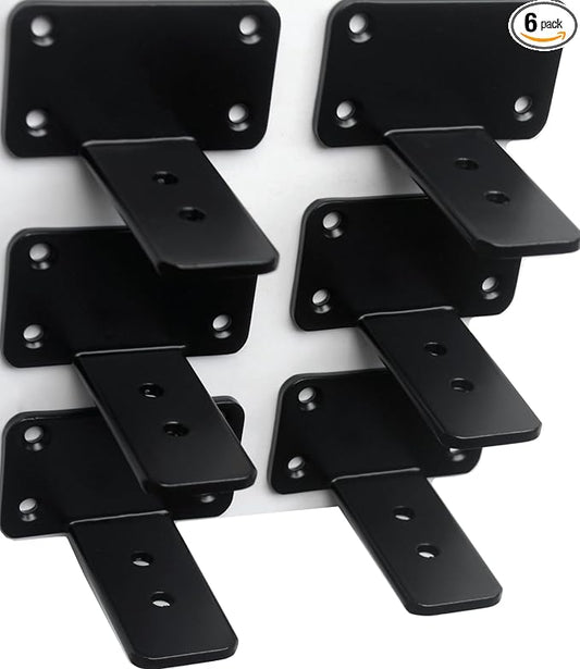 6 Pack - 3 inch Black Hidden L Shelf Bracket Iron Floating Shelf Brackets by MHMYDZ