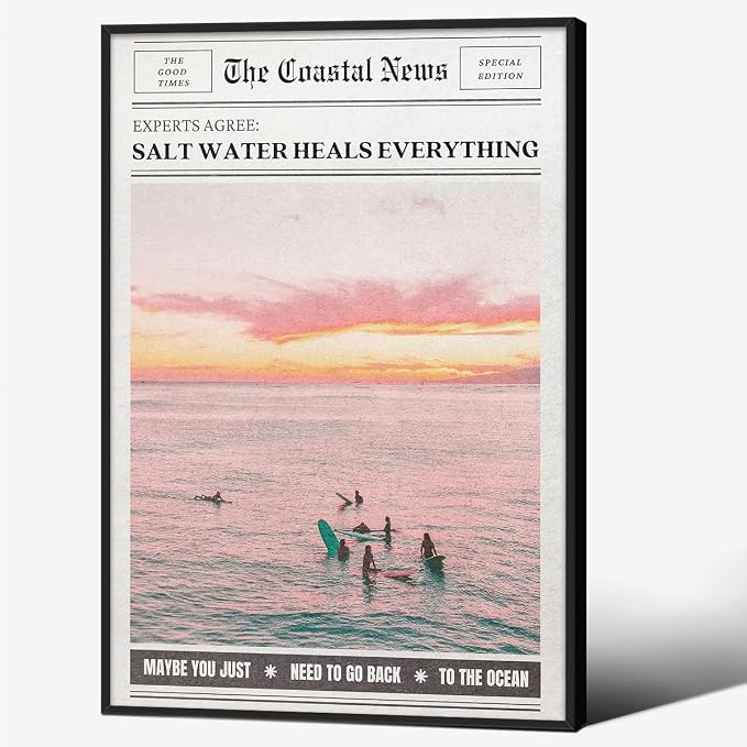 Pink Beach Newspaper Posters Vintage Fashion Coastal Girl Surf Wall Art 16X24 by Unknown