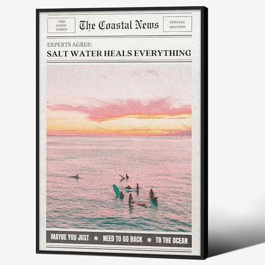 Pink Beach Newspaper Posters Vintage Fashion Coastal Girl Surf Wall Art 16X24 by Unknown