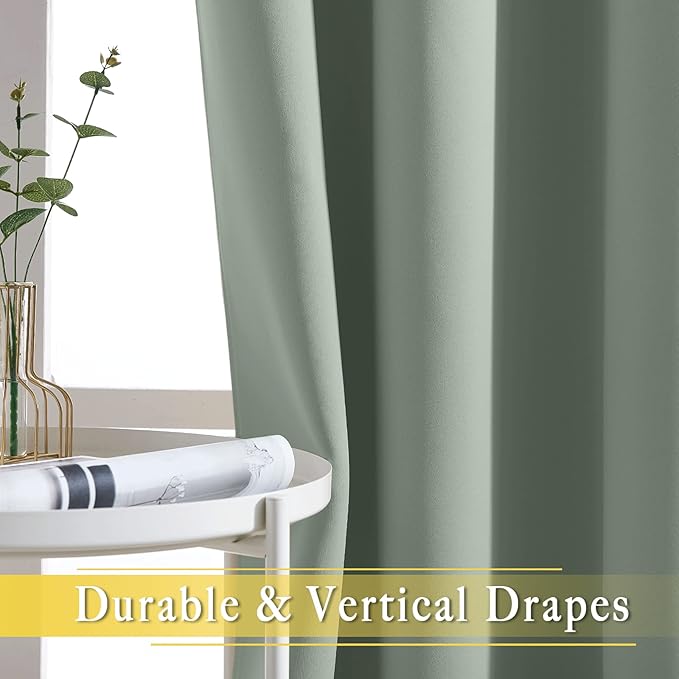 NICETOWN Blackout Sage Green Curtain for Classroom, Thermal Insulated Grommet Room Darkening Window Treatment Sound Reducing for Bedroom/Home Office, 1 Panel, W46 x L63