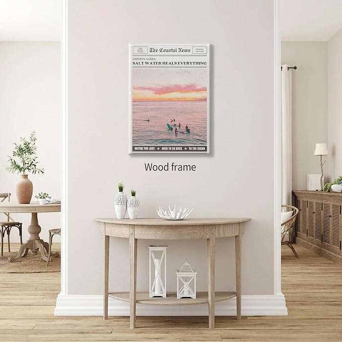 Pink Beach Newspaper Posters Vintage Fashion Coastal Girl Surf Wall Art 12X16 - Image 4