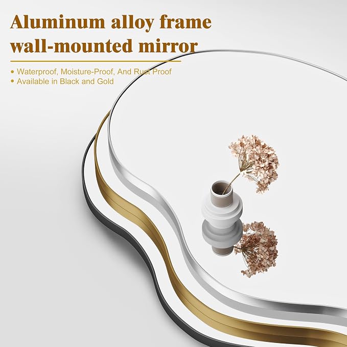 Itrue 20x36 Inch Gold Framed Irregular Tempered Glass Wall Mirror, Asymmetrical - Image 8