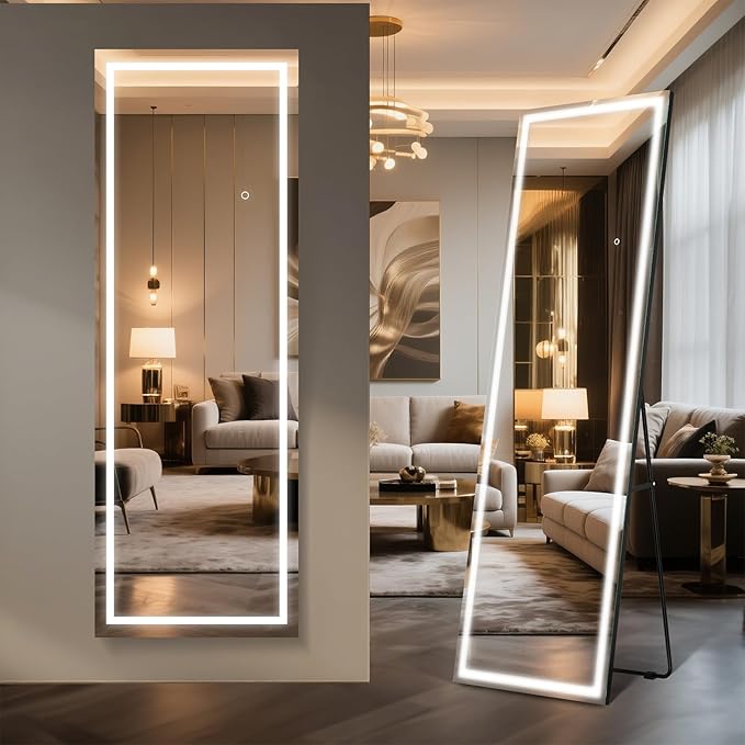 Kosmonia 65x24 Full Length Mirror, Dimmable 3 Color LED Light w/Light Memory by Kosmonia