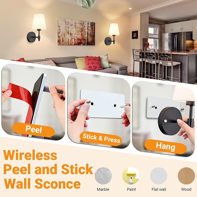 Battery Operated Wall Sconces Set Of Two, Wireless Battery Wall Light - Image 3