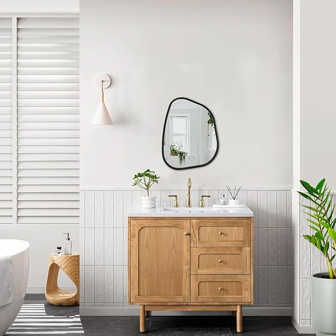 Irregular Wall Mirror Asymmetrical White Mirror Modern Wood Frame Unique Shape - Image 6
