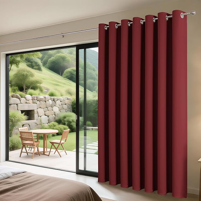 Joydeco Blackout Patio Sliding Door Curtains 90 Inches Long, Grommet Privacy Room Divider Curtains, Extra Wide Thermal Blackout Drapes for Bedroom Living Room (Burgundy Red, 70Wx90L, 1 Panel)