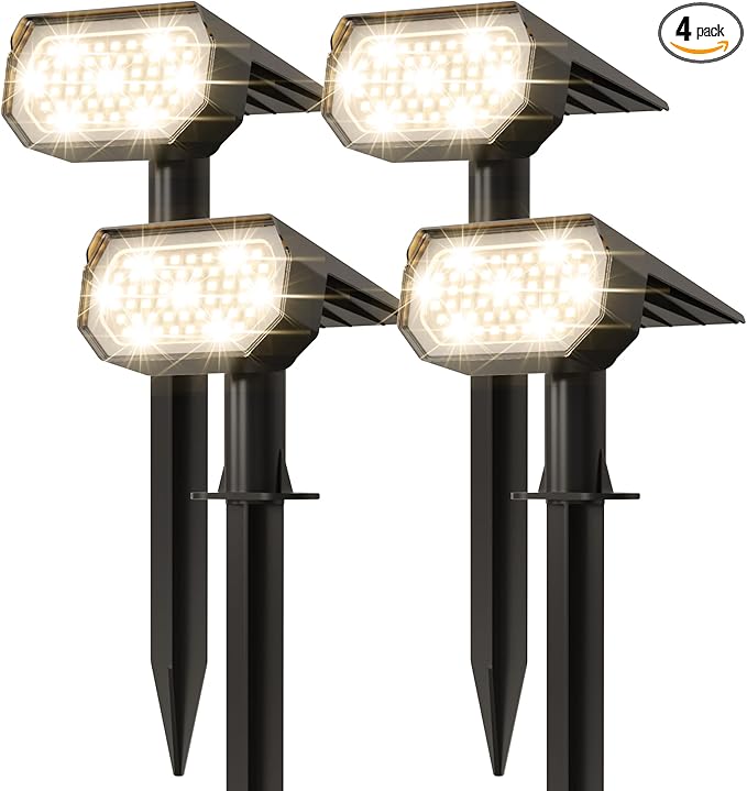 Ensenior Solar Spotlights Outdoor, 56 LEDs Brightness Adjustable 3000K LED Solar Garden Lights, Halloween Christmas Landscape Lighting for Flag/Yard/Pathway, IP65 Waterproof - 4 Pack