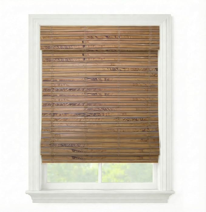 Cordless Woven Wood Roman Shades, 53W x 48H, Winthrop Camel, Sizes 20-72 Wide by FirstRateBlinds