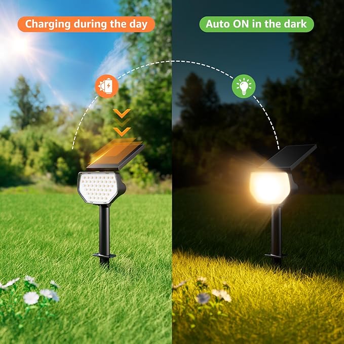 Lepro Solar Decorative Spot Lights 2 Pack, Warm White Accent Lights for Garden Ambiance, IP65 Waterproof Adjustable Landscape Lighting to Highlight Statues, Plants, Pathways & Yard Decor