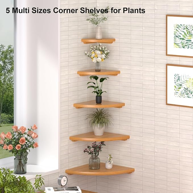 Gieanoo Corner Floating Shelf 10inch Solid Oak Wood Floating Corner Shelf - Image 2