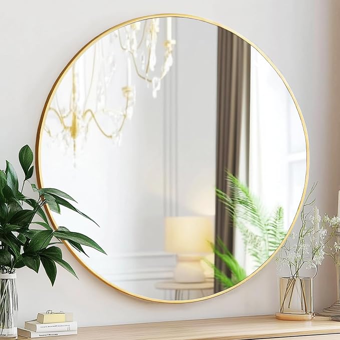 Sunniry Gold Round Mirror, 24 inch Circle Mirror, Round Wall Mounted Mirrors by Sunniry