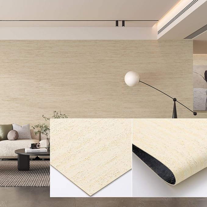 3D Wall Panels Peel and Stick – 23.82"x110" PVC Faux Travertine Texture by NAMAII