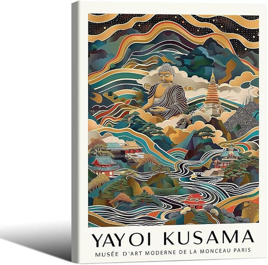 Yayoi Kusama Framed Wall Art Vintage Japanese Poster 12X16 in Abstract Buddha by Heltrappe