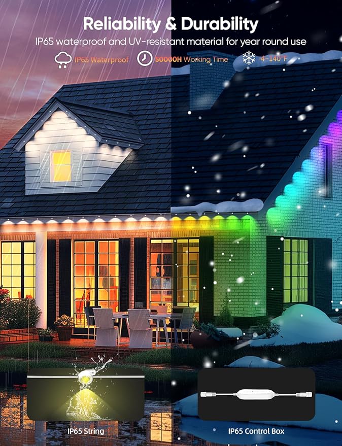 APPECK Permanent Outdoor Lights 100ft with 72 LEDs, 111 Scene Modes, Smart RGBW Lights with 40lm Warm White, App & Remote Control for Christmas, Halloween, Works with Alexa, Google Assistant, White