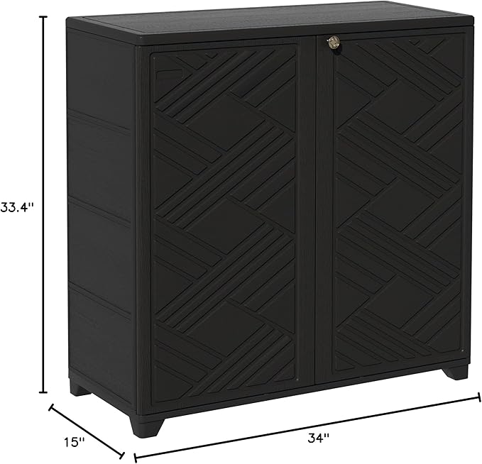 ADDOK Indoor Outdoor Plastic Storage Cabinet 34"x15"x34" with 1 Shelf, Outdoor Storage Shed for Living Room, Hallway, Balcony, Garage, Garden,Black