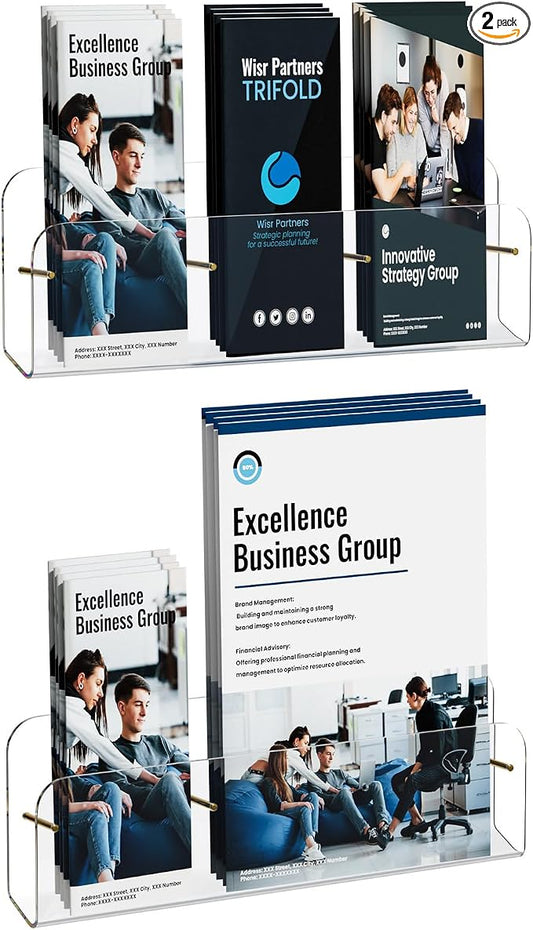 HIIMIEI Brochure Holder Wall Mount: 2-Pack Acrylic Modular Flyer, Pamphlet by HIIMIEI