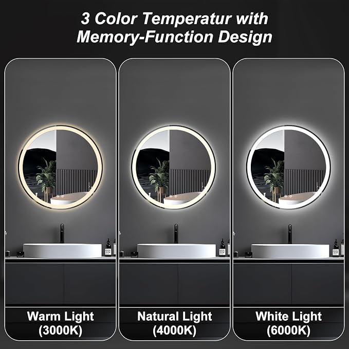 NEWBULIG 28 Inch Round LED Bathroom Wall Mirror - Image 3
