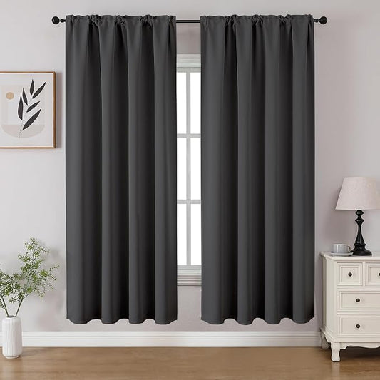 CUCRAF Dark Grey Blackout Curtains 63 inch Length 2 Panels Set, Rod Pocket Room by CUCRAF