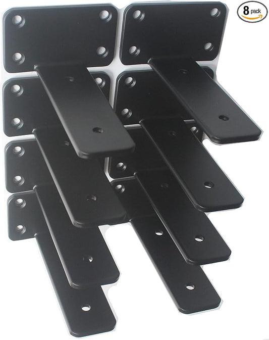 8 Pack - 5 inch Black Hidden L Shelf Bracket Iron Floating Shelf Brackets by MHMYDZ