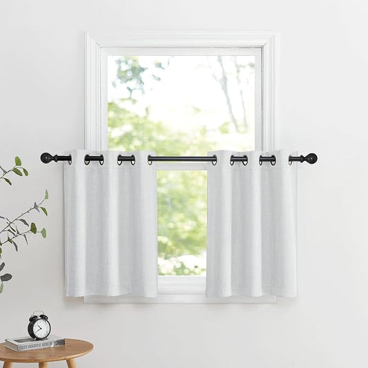 NICETOWN Faux Linen Valances, Short Cafe Curtains Kitchen Tiers, Room Darkening by NICETOWN