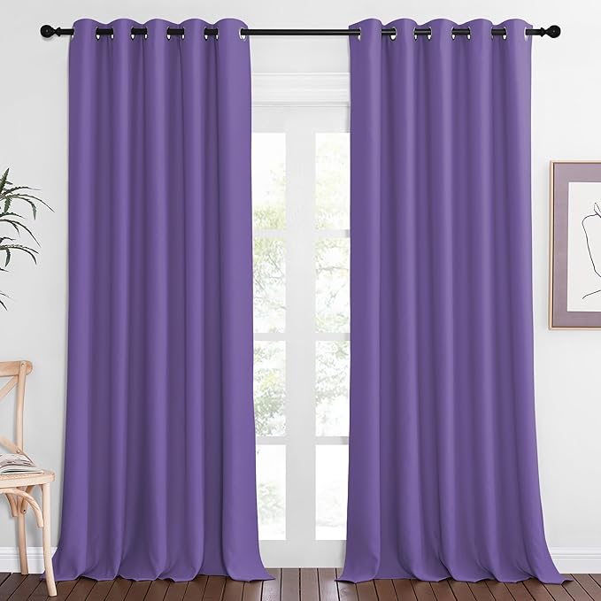 NICETOWN Patio Blackout Curtain Panels - Extra Wide Sliding Door Thermal Insulated Drape, Privacy Room Divider Curtain for Bedroom Office (Lilac Purple, 66 x 118 Inch Long)