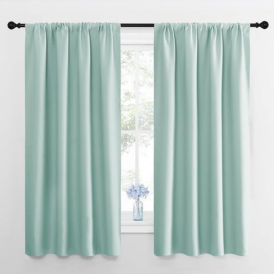 NICETOWN Bedroom Curtains Blackout Draperies, Aqua Blue, 1 Pair, 34-inch W x by NICETOWN