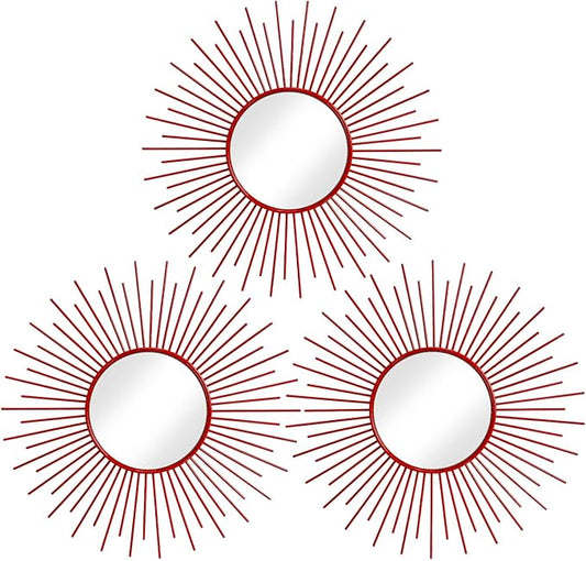 3 Pack Metal Mirrors for Wall Sunburst Wall Mirrors Home Décor Decorative by Uaussi