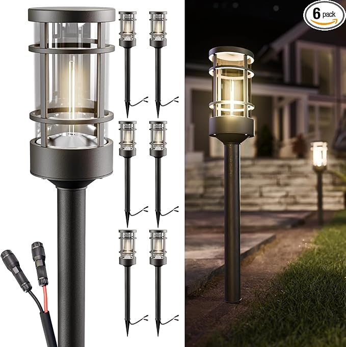 Sunco 6 Pack Low Voltage Garden Pathway Lights, LED Landscape Pathway Lighting, 1.5W, 50 LM, 3000K Warm White, Wet Rated, for Garden Pathway Walkway, Clear Glass Design with Connectors ETL