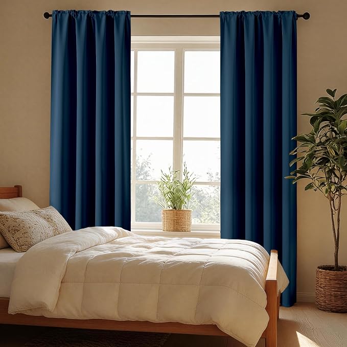 CUCRAF Navy Blue Blackout Curtains 54 inch Length 2 Panels Set, Rod Pocket Room - Image 6